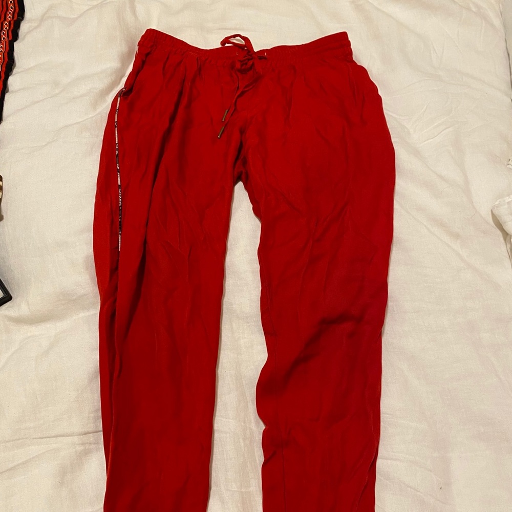 Joie red silk drawstring pants